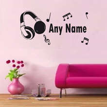 Personalised Headphones Music Notes Vinyl Wall Sticker Any Name Art Decal 30cmx60cm 2024 - buy cheap