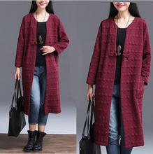 Novo blusão de algodão solto tamanho grande cardigan fivela retro longa seção de outono e inverno das mulheres outwear 2024 - compre barato