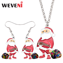 WEVENI-pendientes colgantes de Papá Noel para mujer y niña, conjunto de joyería de aleación de esmalte, bolsa de regalo 2024 - compra barato