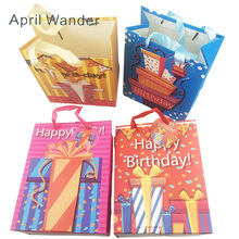 Bolsa para festa de aniversário com brilho, embalagem adorável, estampa de cores, sacola de papel, presente para aniversários, 1 peça 2024 - compre barato
