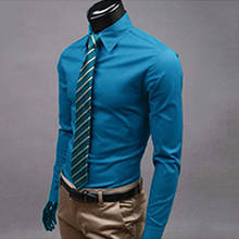 Men's Fashion Casual Solid Candy Color Long Sleeve Slim Fit Dress Shirt Top 2024 - buy cheap