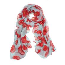 #H30 Autumn Winter New Scarf Women Red Poppy Print Long Wrap Hijab Scarf Cotton Linen Wrap Stole Ladies Shawl Scarves Bufandas 2024 - buy cheap