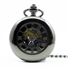 Relógio de bolso mecânico estiloso pjx1284, caixa suave esqueleto romano, corrente 2024 - compre barato
