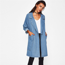 New Trench Coat Women 2019 Spring Autumn Denim Coat Female Long sleeve Loose Large size Long jeans Windbreaker Coats Women A2411 2024 - buy cheap