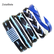 Zotatbele 5 peças braceletes feitos à mão de couro azul multicamadas trançado pulseiras masculinas corda corrente atacado jóias masculinas f78 2024 - compre barato