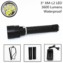 Aluminum Underwater Waterproof 30W 3 x L2 LED Light Diving Flashlight Scuba Lantern Torch 18650 Lamp 2024 - buy cheap