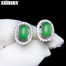 Zhhiry brincos de prata esterlina 925 genuína, brincos de calcedônia verde natural, joias finas femininas 2024 - compre barato