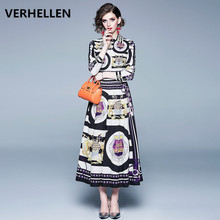 VERHELLEN-Vestido largo elegante de otoño con estampado a rayas para mujer, vestido de diseñador de alta calidad, pasarela, cuello vuelto, 2019 2024 - compra barato