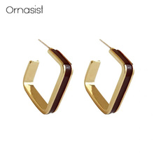 2019 New Gold Metal Square Hoop Earrings For Women Fashion Jewelry Pendientes Boho Geometric Simple Statement Enamel Earring 2024 - buy cheap