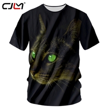 Cjlm-camiseta com estampa 3d de gato preto-verde-eyed-camiseta masculina com estampa animal legal camiseta unissex de casal com pescoço-creme 2024 - compre barato
