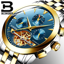 Tourbillon Men Top Luxury Brand Watches Automatic Mechanical Watch Stainless Steel Waterproof BINGER relogio masculino B-1188G 2024 - buy cheap