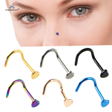 Starbeauty 2pcs L Shaped Heart Nose Ring Spiral Nose Stud Ring Black Nose Piercing Pin Hook Helix Pircing Earring Body Jewelry 2024 - buy cheap