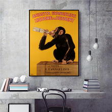 Goodecoração cartaz de impressão pintura do vintage beber orangotango animais selvagens pintura da parede da lona sala de estar arte da parede decoração 2024 - compre barato
