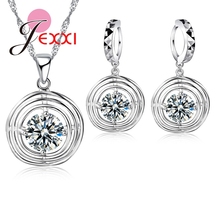 Free Fhipping Jewelry Sets 925 Sterling Silver Fashion Concentric Circles Austrian Crystal Necklace Earring Chain Womens 2024 - buy cheap