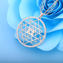 Statement Rose Gold Round Crystal Pendant Necklace for Women Big Hollow Pattern Long Necklace 2019 Sweater Chain Collier femme 2024 - buy cheap