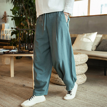Новинка 2020 осенние мужские брюки размера плюс M- 5XL 6XL 7XL из хлопка и льна, модные уличные Широкие штаны-шаровары в стиле хип-хоп большого размера 2024 - купить недорого