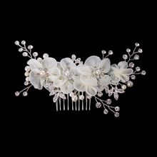 FORSEVEN Handmade Crystal Pearl White Color Yarn Flower Hair Combs Headpieces Women Bride Noiva Wedding Hair Jewelry Accessories 2024 - buy cheap
