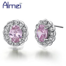 Almei Dropshipping Suppliers USA Silver Color Blue Crystal Stone Round Small Earrings Korean Stud Earring Women Jewelery R823 2024 - buy cheap