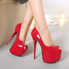 Hot Fashion Shoes Women Platform High Heels 16CM Female Pumps Peep Toe Leather Red Wedding Shoes Ladies Singles Car Models Shoes 2024 - buy cheap