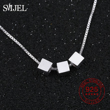 SMJEL Real 925 Sterling Silver Three Square Pendant Necklace for Women Party Gift Geometric Bridesmaid Jewelry Colier Bijoux 2024 - buy cheap