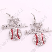Fans Favorite Sports Jewelry Drop Shipping 1.26"*1.3" inches I Love Baseball 2D Crystal Pendant French Hook Earrings 2024 - buy cheap