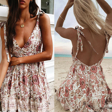 2019 New Women Summer Flower Dress Off Shoulder Sling Sleeveless Backless Floral Printed Dress Beach Short Mini Sundress 2024 - buy cheap