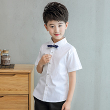 Белая рубашка для мальчиков-подростков, летняя хлопковая рубашка с бантом для мальчиков, рубашка с коротким рукавом и кнопками для больших мальчиков, детская блузка с галстуком-бабочкой, 2019 2024 - купить недорого