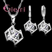 Romantic 925 Sterling Silver Drop Earring Necklace Set Sparkling Austrian Crystal Jewelry Sets Valentines Day Gift Dropshipping 2024 - buy cheap