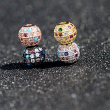 Bolas de circonia cúbica coloridas hechas a mano, abalorios de cristal para joyería, Micro incrustaciones de circonita, fabricación de cuentas espaciadoras de cobre, fabricación de pulsera de joyería 2024 - compra barato