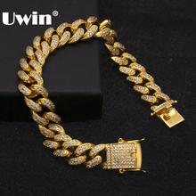 Uwin Hip Hop Luxury Crystal Cz Zircon Triple Lock Bracelet 14mm Cuban Link Box Clasp Bracelet Men Female Jewlery Drop Shipping 2024 - buy cheap