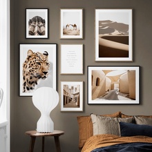 Póster nórdico de leopardo, Camel, Marruecos, calle, desierto, lienzo de pared islámico, cuadros de pared para decoración de sala de estar 2024 - compra barato