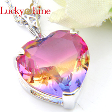 Luckyshine 2 Pcs/Lot Rainbow Heart-shaped Pendant Fashion Silver Necklace Bi colored Tourmaline For Women Wedding Pendants 2024 - buy cheap