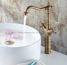 Antique Brass Bathroom Sink Faucet Basin Mixer Tap Double Cross Head Handle Single Hole Hot and Cold Water Nsf081 2024 - buy cheap
