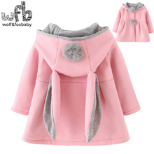 Retail 0-3 years coat cartoon Rabbit Ear Hooded solid color full-sleeves Warm cute kids children spring autumn fall winter 2024 - buy cheap
