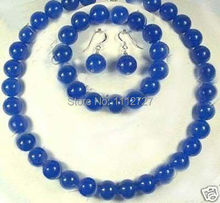 New Jewelry Sets 10MM Blue Chalcedony Necklace +Bracelet +Earrngs Natural Beads Stone DIY Fashion Jewelry Making Wholesale Price 2024 - buy cheap