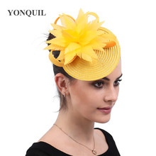 Yellow Cocktail Church Hair Fascinators Accessories Hair Clip Ladies Headwear Hairpin Feather Flowers Decoration Party Headpiece 2024 - buy cheap