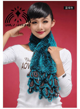 New Real natural genuine knitted rex rabbit fur scarf women fashion warm winter scarves with peacock tassel 2024 - buy cheap