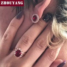 Серьги-гвоздики ZHOUYANG, в Корейском стиле, из розового золота, с красным австрийским кристаллом, 2 шт., оптовая продажа, ZYS113, набор украшений для женщин 2024 - купить недорого