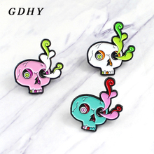 GDHY-Pin de esmalte de calaveras coloridas, esqueleto humano, broche de ojos, solapa, camisa, sombrero e insignia de cuero, regalos de Halloween 2024 - compra barato