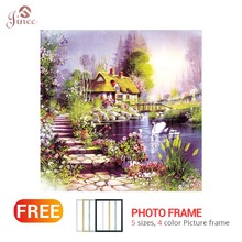 Pintura de diamantes 5D Diy de paisaje enmarcado de Casa de Campo, mosaico de diamantes de imitación cuadrados completo, iconos de perforación, pintura de diamante bordado 3D 2024 - compra barato