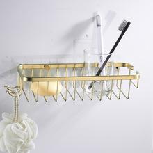 Rack de canto escovado dourado 304, prateleira com gancho, cesta para chuveiro do banheiro, 30cm, montagem na parede, conjunto de pingente para banheiro 2024 - compre barato