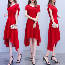 Korean New V Neck Irregular Dresses Chffion High Waist Plus Size Dresses Loose Fashion Brief Casual Women Dress 2024 - buy cheap