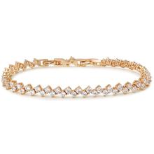 MxGxFam ( 19.3cm * 6mm ) New Exquisite Gold-Color Full Zircon Bracelet for  Women Fashion Jewelry Clear Stone 2024 - buy cheap