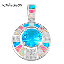 ROLILASON-collar con colgante plata de primera ley y ópalo de fuego para mujer, Gargantilla, plata esterlina, Circonia cúbica, zirconia, circonita, zirconita, Color azul, OPS612 2024 - compra barato