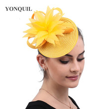 Imitation Straw Yellow Fashion Headwear Cocktail Race Fancy Fascinator Hat Hair Pin Bride Wedding Headdress For Formal Millinery 2024 - buy cheap