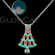 K1084 Green & Red Enamel Christmas Tree Beads Pearl Cage Perfume Diffuser Pendants Locket Necklace 2024 - buy cheap