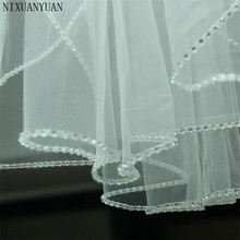 2021 One Layer Bridal Veils With Comb Velos De Novia Birdcage White Ivory Tulle Beaded Edge Pearl Short Wedding Veil 2024 - buy cheap