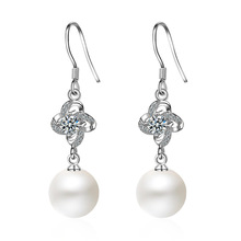 100% 925 Sterling Silver Fashion Pearl Crystal Ladies' Drop Earrings for Women Jewelry Birthday Gift Wholesale 2024 - buy cheap