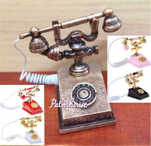 1/12 Doll House Furniture Miniature Retro Phone Vintage Telephone White and Gold 2024 - buy cheap