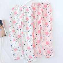 Calça de pijama de gaze feminina, calça fina casual dormir no verão com estampa floral, plus size para casa, 100% algodão 2024 - compre barato